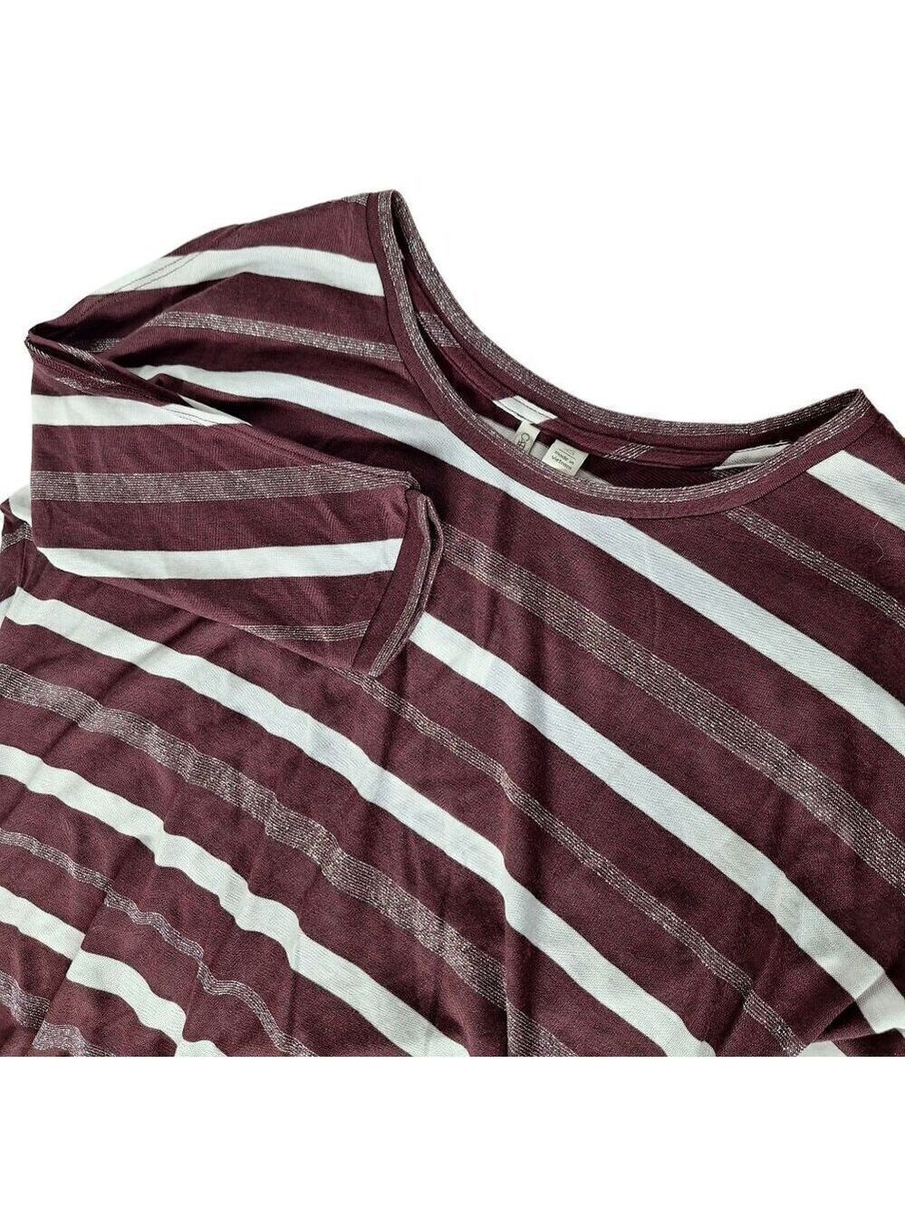 Cato Women's Blouse Top XS Merlot Burgundy Striped Slit Sleeve
